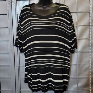 Rebecca Malone 3X black with white stripes, short sleeves top